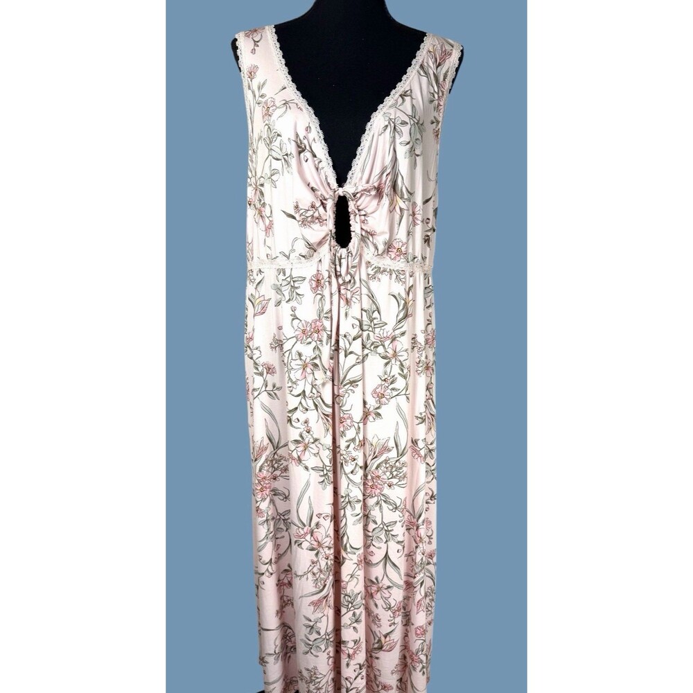 Miss Elaine Long Nightgown Womens 3X Sleeveless Keyhole Floral Pink Lightweight